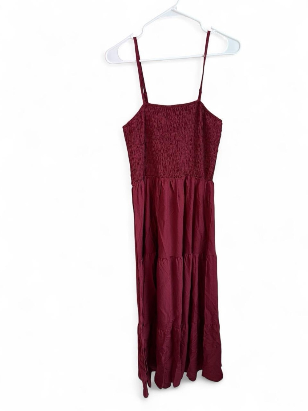 Maroon Smocked Tiered Maxi Dress